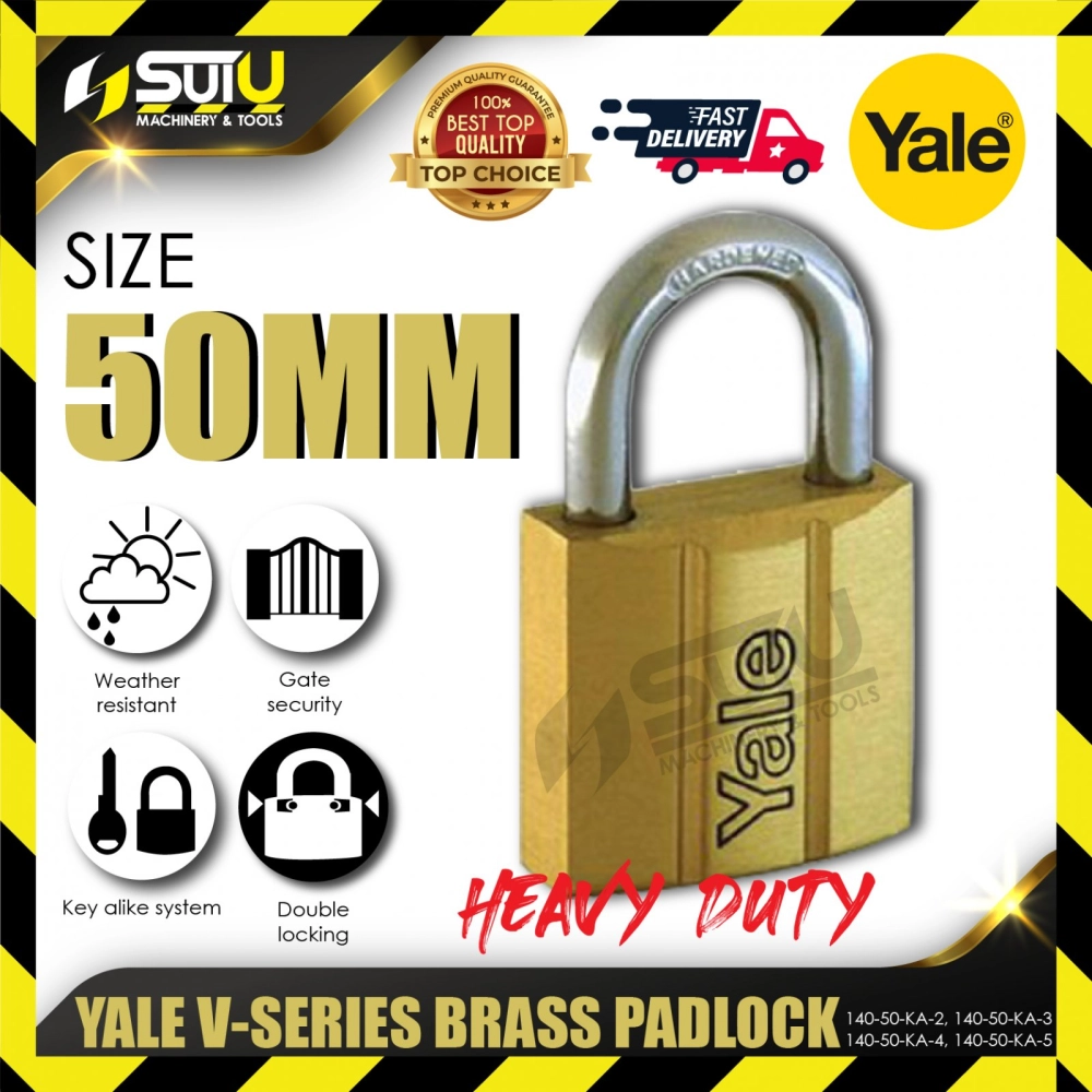 YALE 140-50KA-2 /3 /4 /5 50MM V-Series Brass Padlock (2/3/4/5PCS)