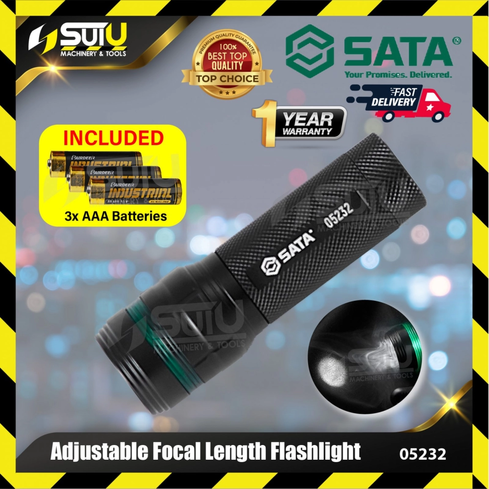 SATA 05232 Adjustable Focal Length Flashlight w/ 3 x AAA Batteries
