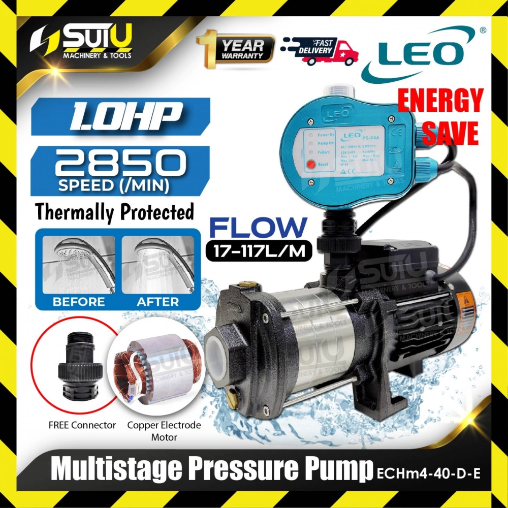 LEO ECHM4-40D-E / ECHM 4-40D-E 1HP Stainless Steel Horizontal Multistage Pressure Pump 0.75kW 2850RPM