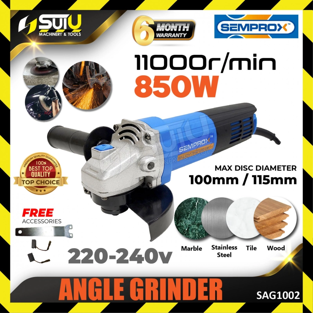 SEMPROX SAG1002 4" Angle Grinder 850W 11000RPM w/ Free Accessories