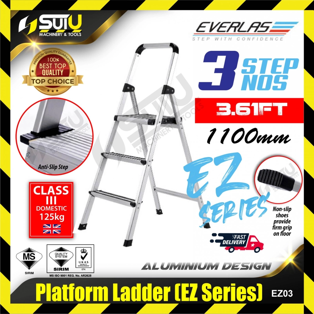 EVERLAS EZ03 3 Steps 1100MM EZ-Series Aluminum Platform Ladder