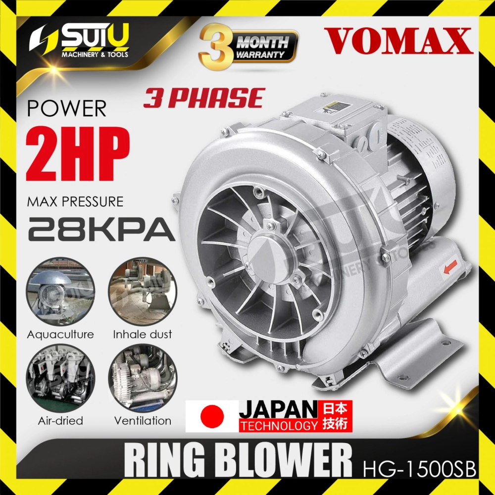 VOMAX HG-1500SB / HG1500SB 2HP 3 Phase Ring Blower 28kPA