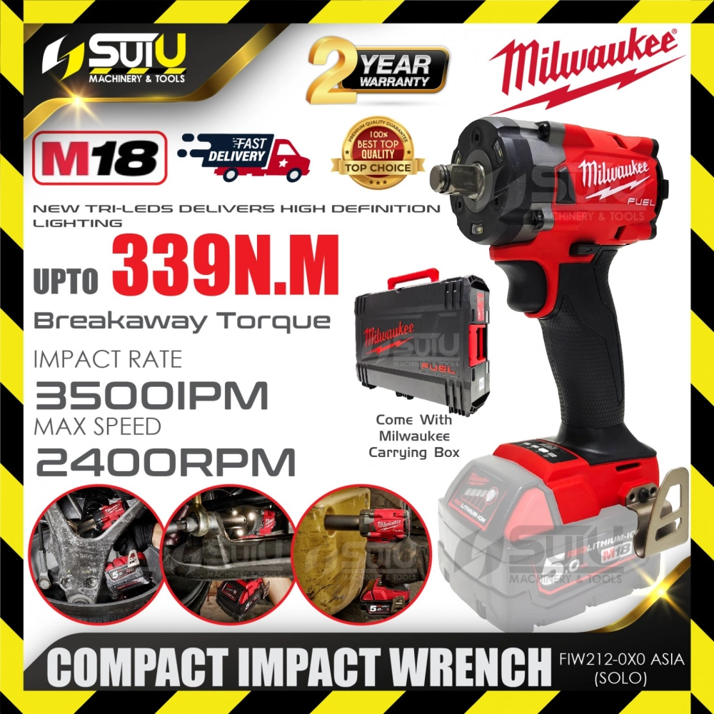 MILWAUKEE FIW212-0X0 ASIA 18V 339NM Compact Impact Wrench 2400RPM 3500IPM (SOLO - No Battery & Charger)