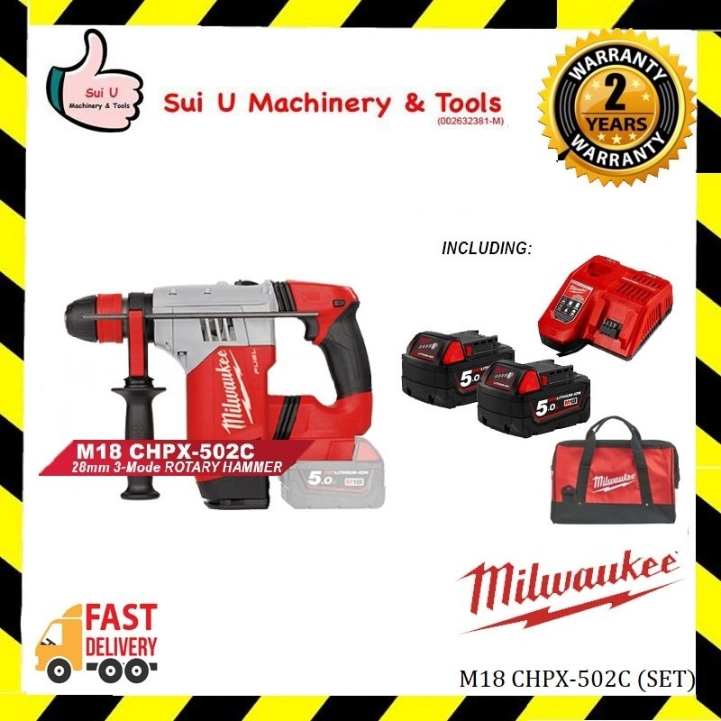 MILWAUKEE CHPX-502C M18 FUEL™ High Performance 3-Mode SDS-PLUS Hammer w/ 2 x Batteries 5.0Ah + Charger