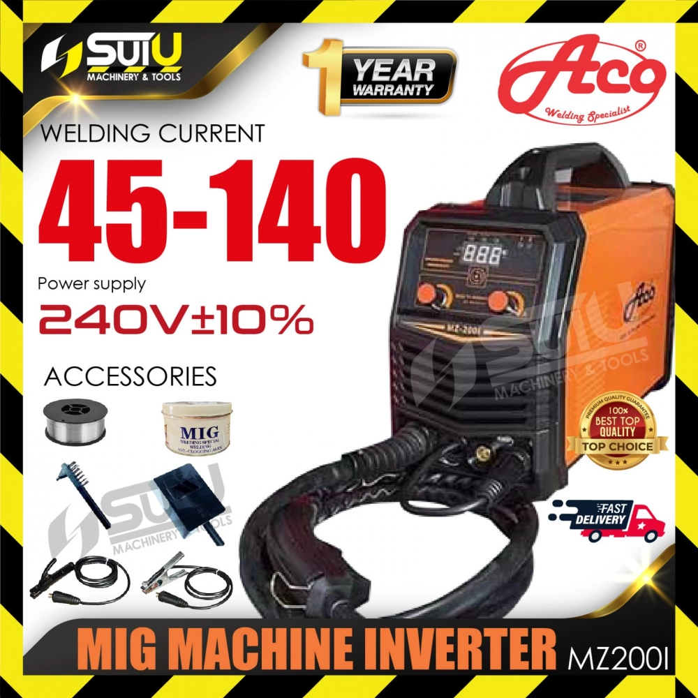 ACO MZ200I / MZ-200I MIG Gas & Gas-Less Inverter Welding Machine w/ Accessories 45-140A