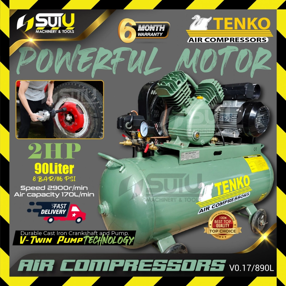 TENKO V0.17/8-90L 90L 8Bar 2HP Single Phase Air Compressor 1.5kW