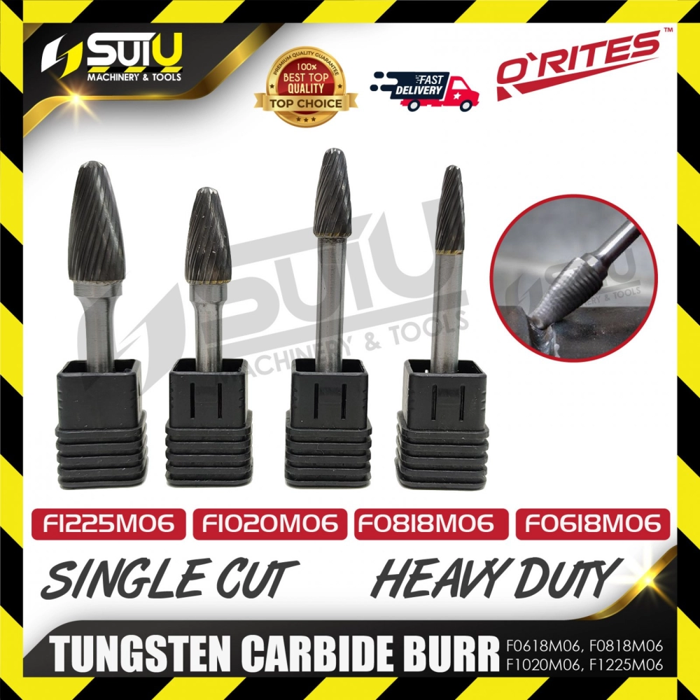 O'RITES / ORITES F0618M06 / F0818M06 / F1020M06 / F1225M06 6~12MM Heavy Duty Single Cut Tungsten Carbide Burr