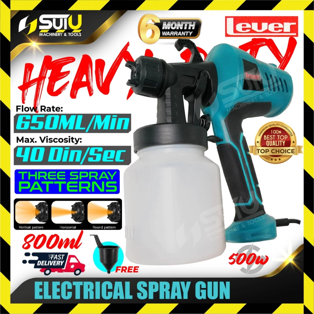 LEVER Electrical Spray Gun c/w Cup 800ML 500W Three Nozzle Pattern