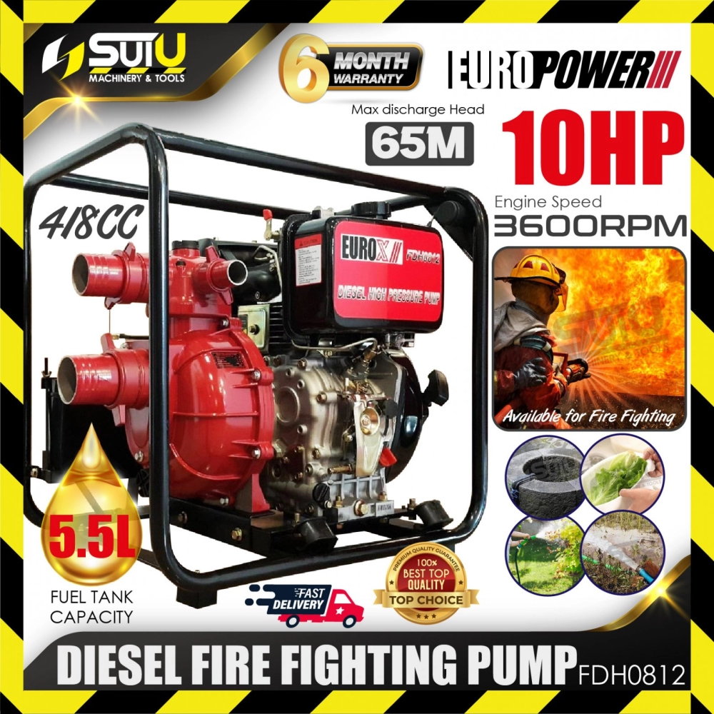 EUROX / EUROPOWER FDH0812 418CC 10HP 3" Diesel Fire Fighting Pump 3600RPM