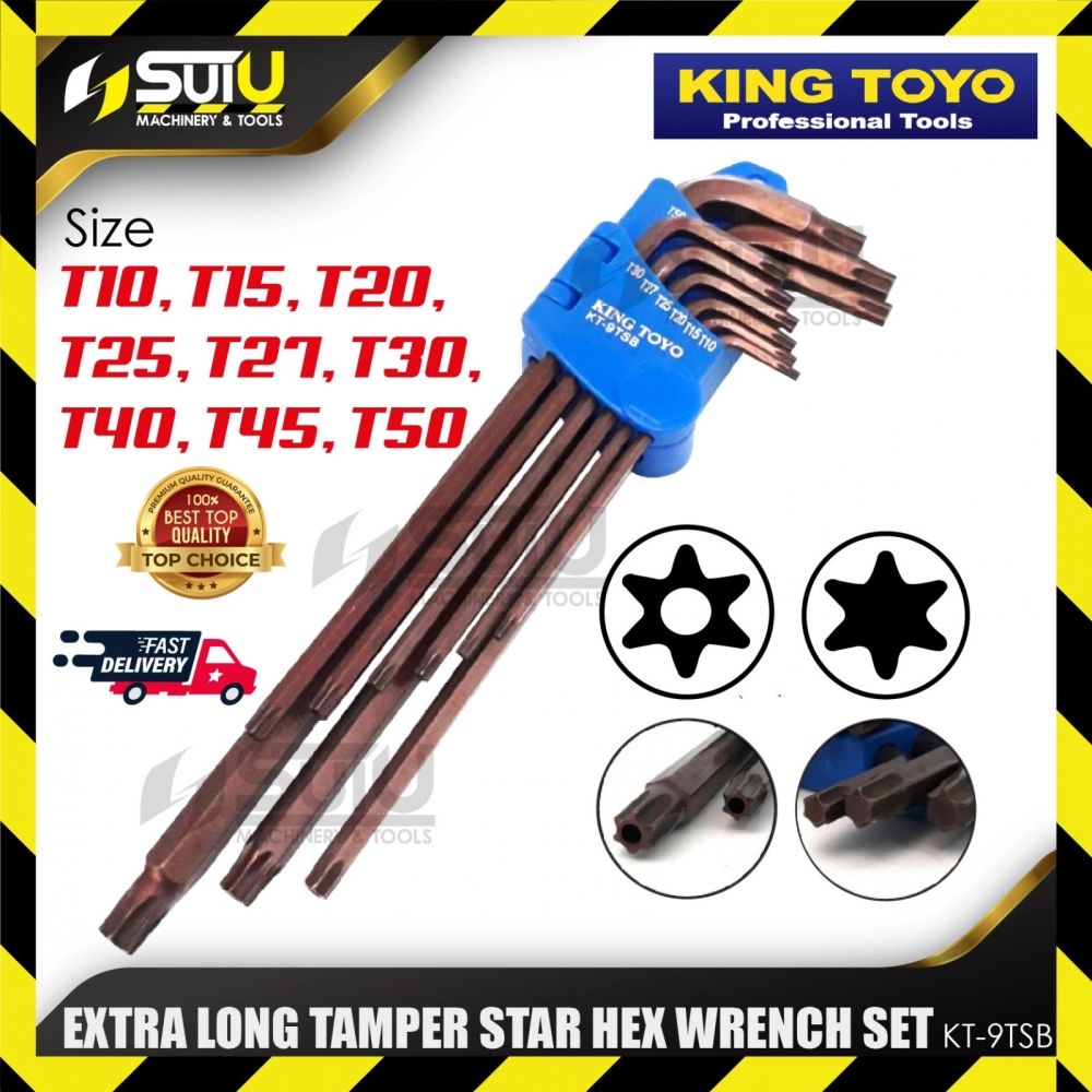 KING TOYO KT-9TSB / KT9TSB 9PCS Extra Long Tamper Star Hex Wrench Set (T10-T50)