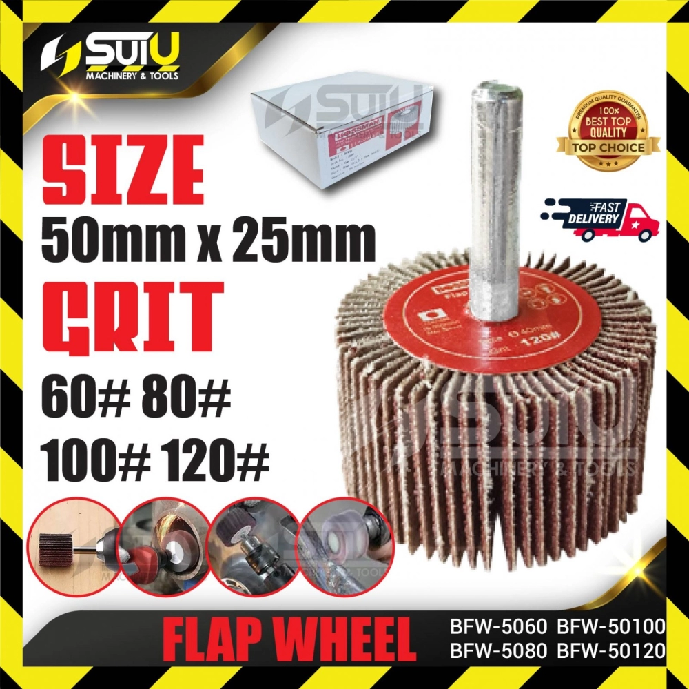 BFW5060/ 5080/ 50100/ 50120 1/4" 50 x 25MM Mounted Aluminium Oxide Flap Wheel (60#~120#)