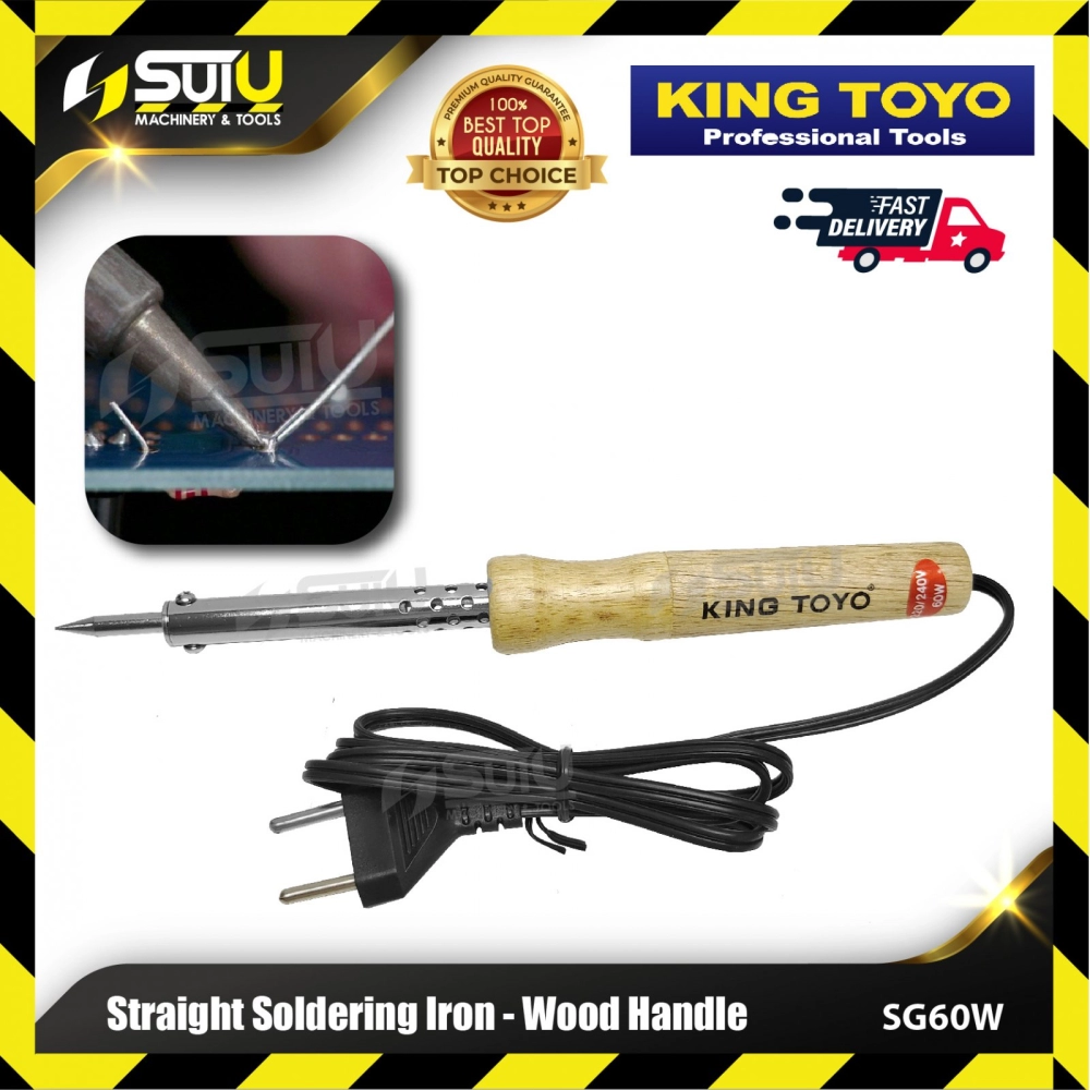 KING TOYO KT-SG60W / SG60W Straight Soldering Iron with Wood Handle 60W