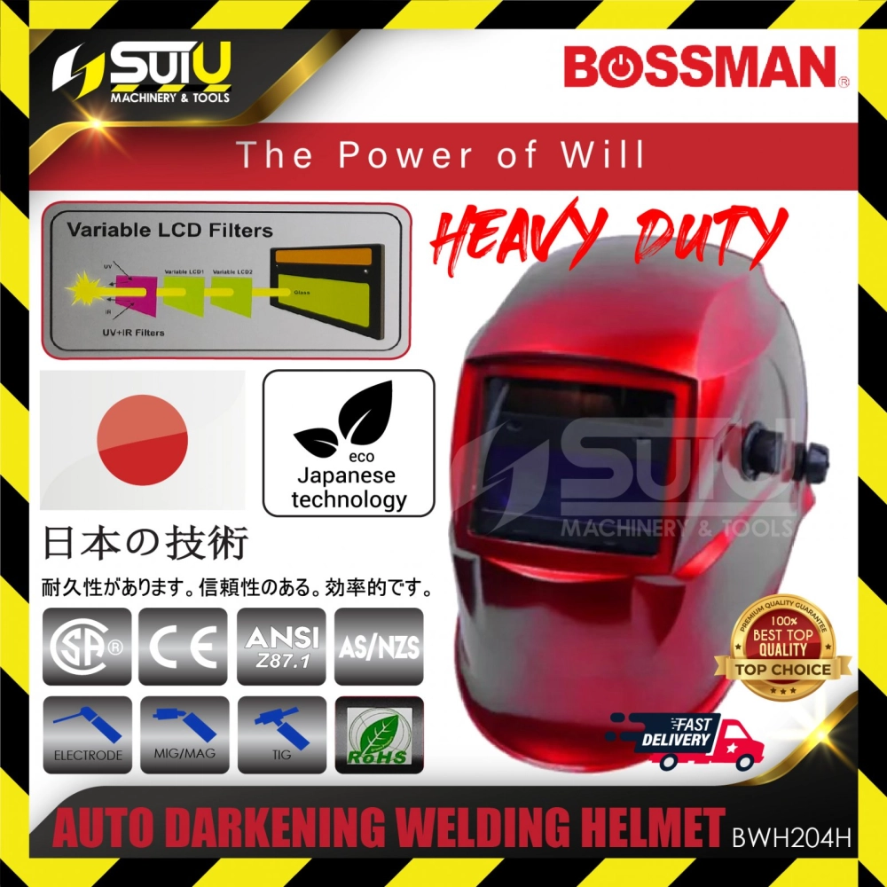 BOSSMAN BWH204H Auto Darkening Welding Helmet (Red)