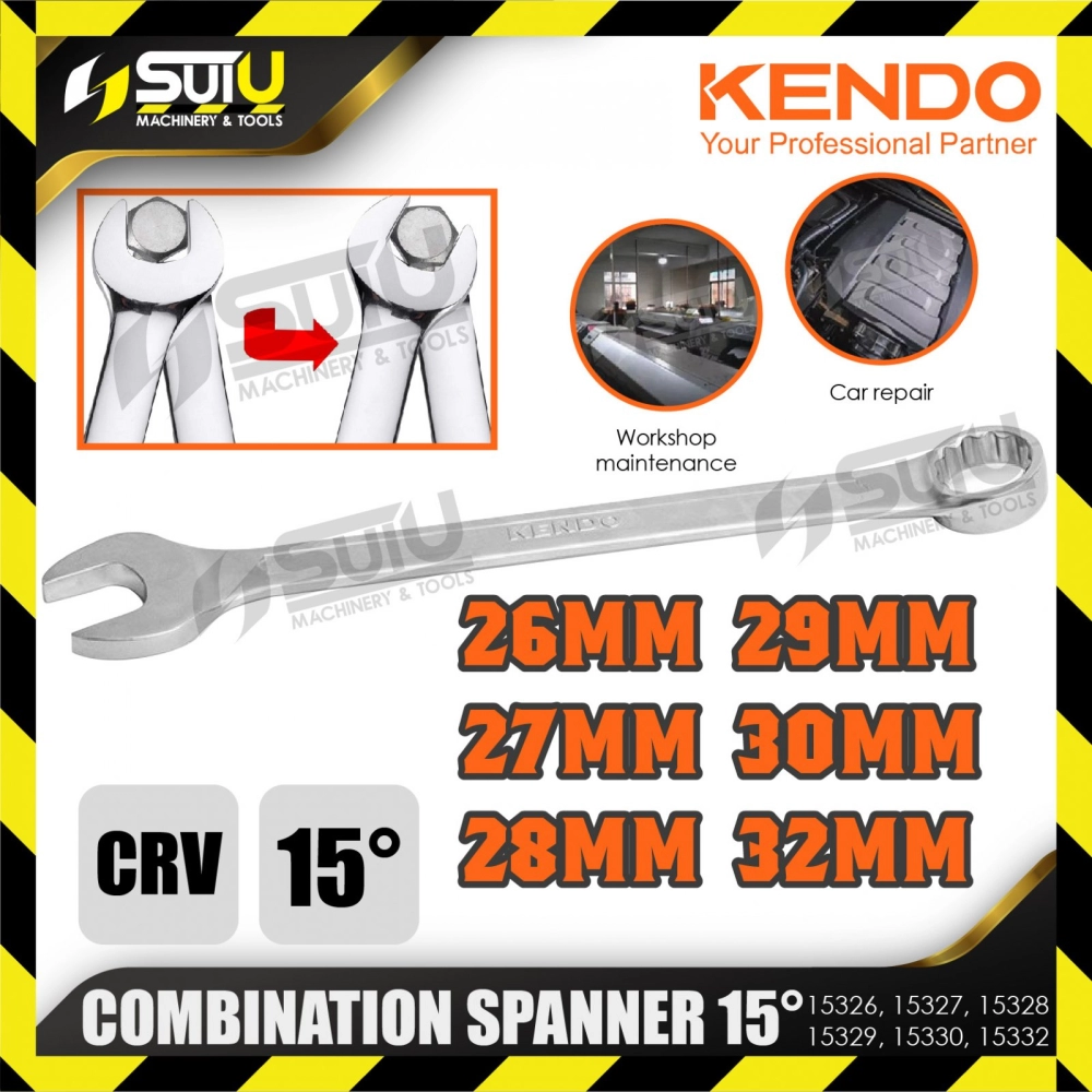 KENDO 15326/ 15327/ 15328/ 15329/ 15330/ 15332 26-32MM 15° Combination Spanner / Wrench