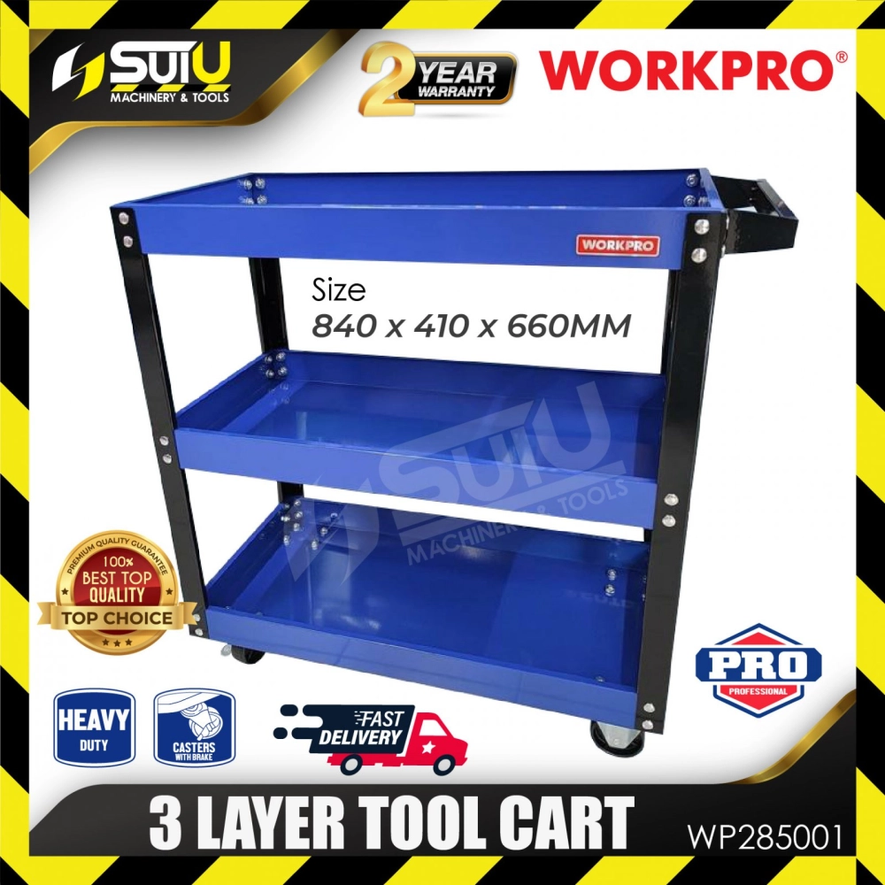 WORKPRO WP285001 Heavy Duty 3 Layer Tool Cart / Troli Alat (Blue)