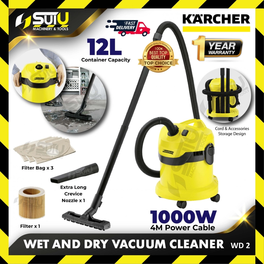 KARCHER WD2 12L Wet & Dry Vacuum Cleaner 1000W w/ Free 3 PCS Paper Filter Bag