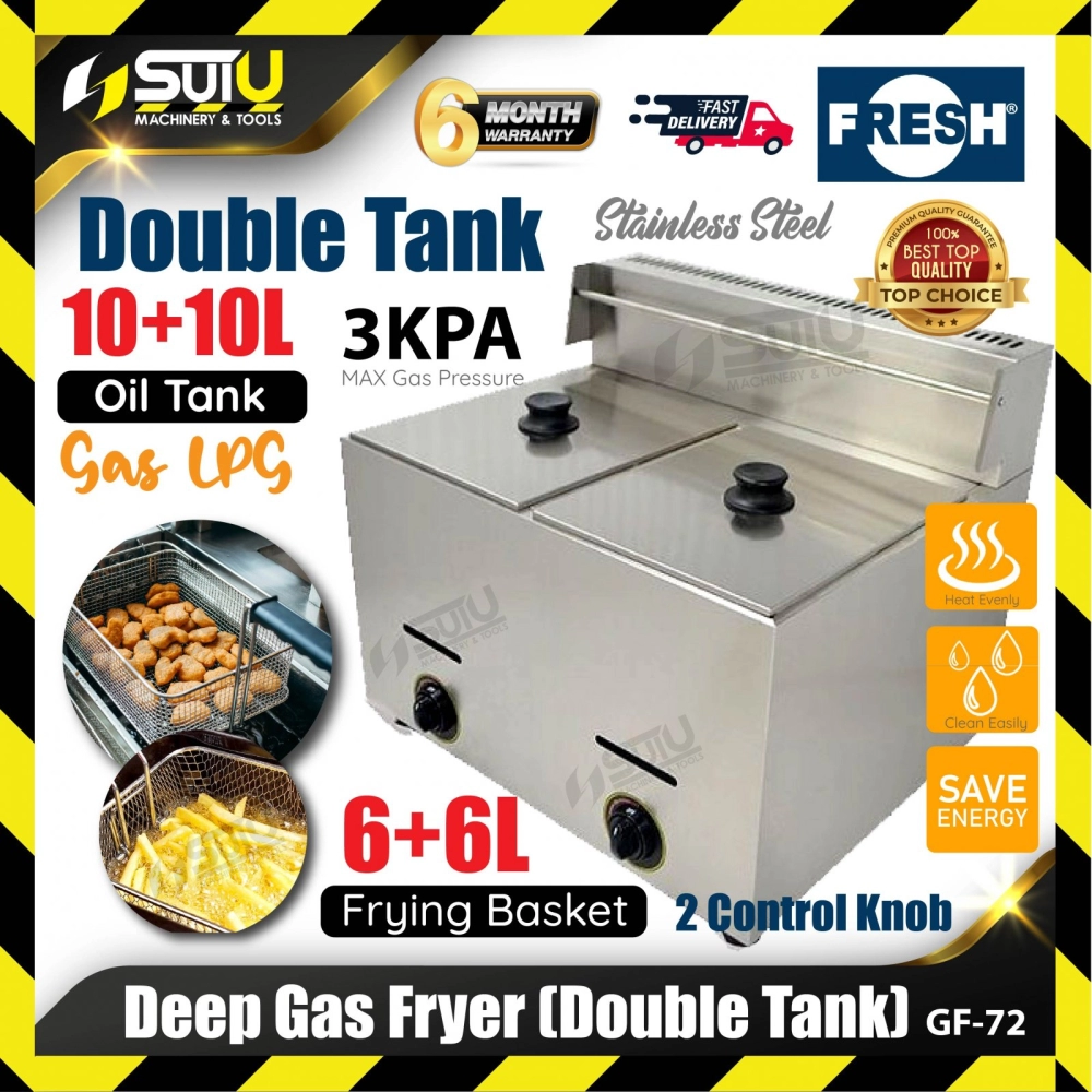 FRESH GF-72 / GF72 10+10L Double Tank Deep Gas Fryer (6L+6L for Frying Basket)