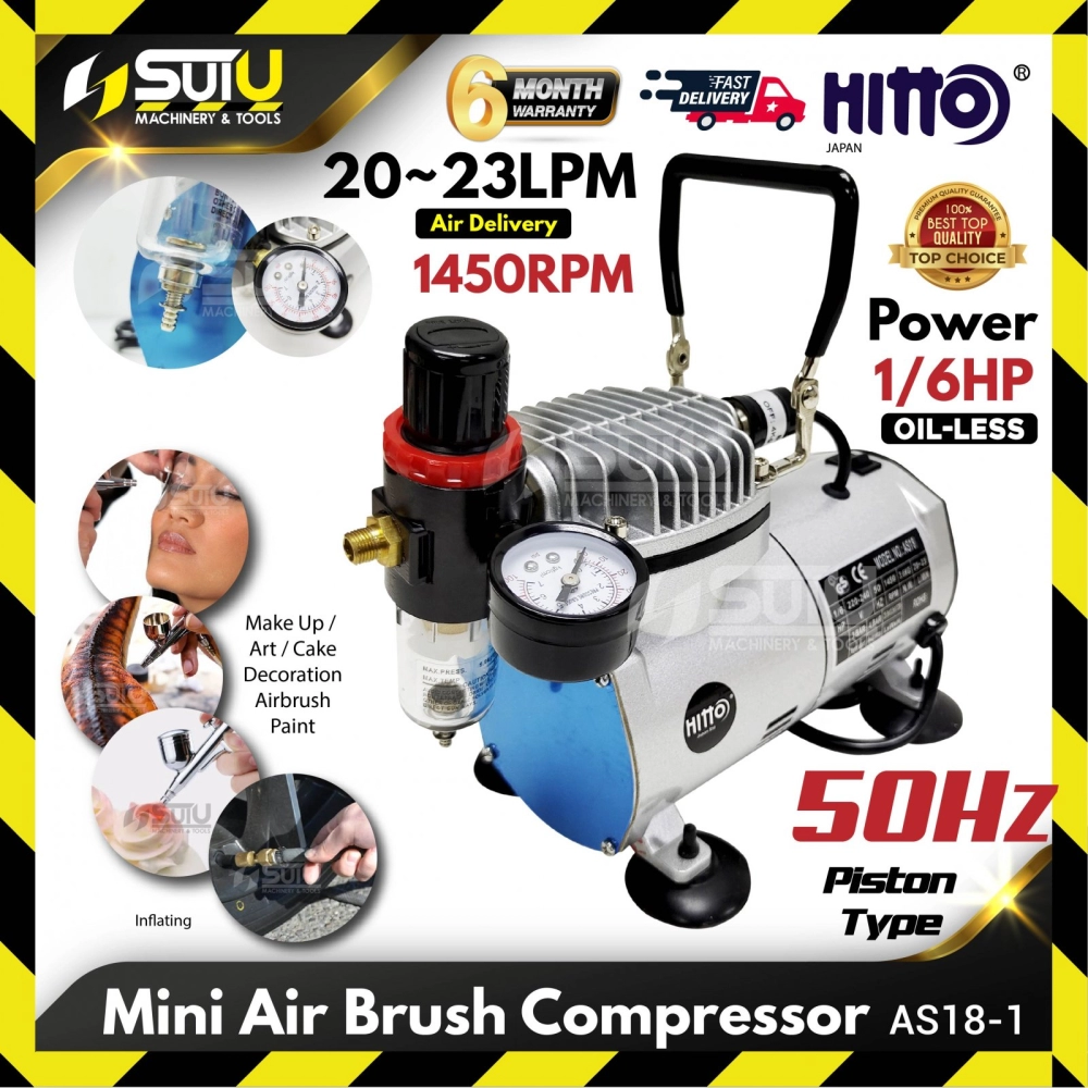 HITTO AS18-1 / HABC18 1/6HP Oilless Mini Air Brush Compressor / Kompressor 1450RPM (Piston Type)