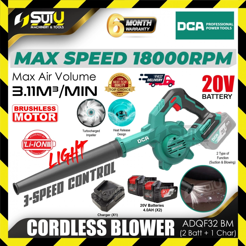 DCA ADQF32 / ADQF32BM 20V Brushless Cordless Blower 18000RPM w/ 2 x Batteries 4.0Ah + Charger