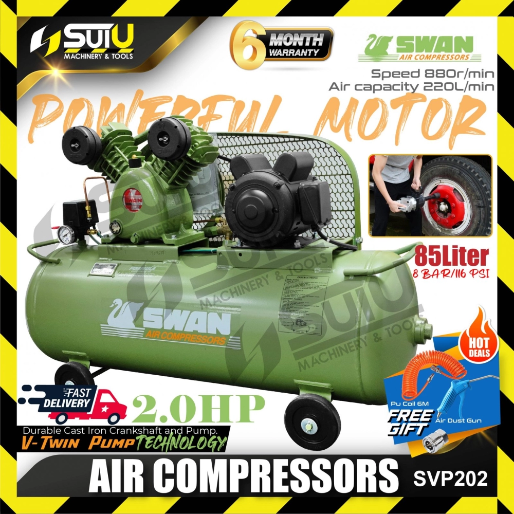 Swan SVP-202 / SVP202 / SVP 202 2HP 85L Air Compressor 8bar w/ Free Gift 