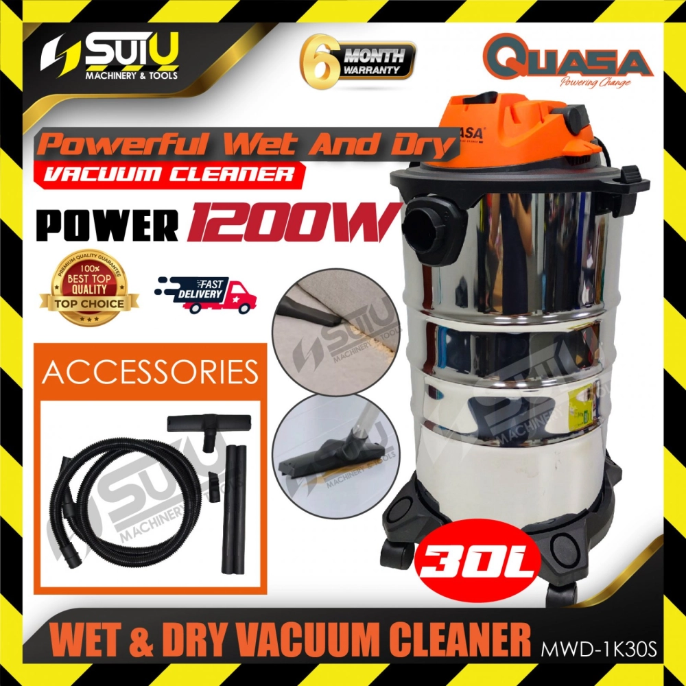 QUASA MWD-1K30S 30L 2in1 Wet & Dry Vacuum Cleaner / Vakum 1200W 16kPa c/w Accessories