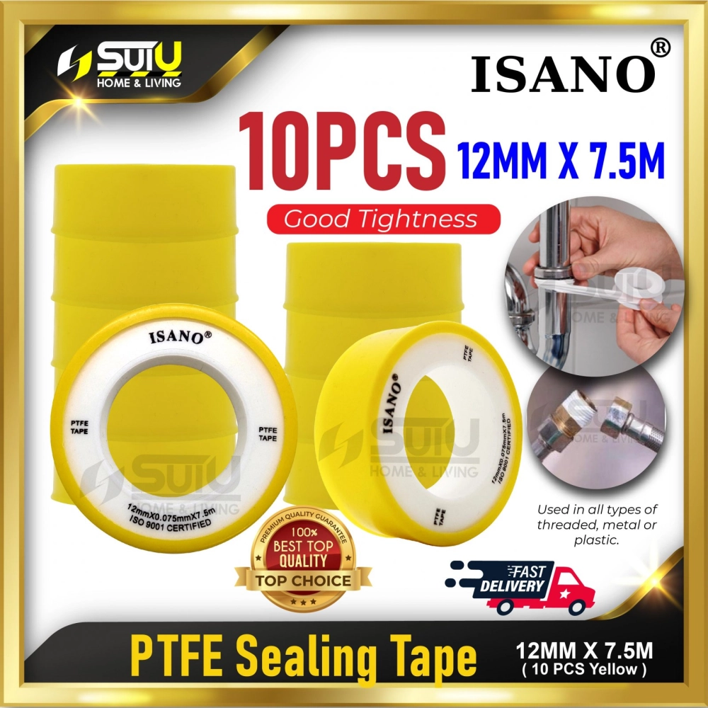 ISANO 12MM x 7.5MM 10 PCS PTFE Sealing Tape (Yellow)