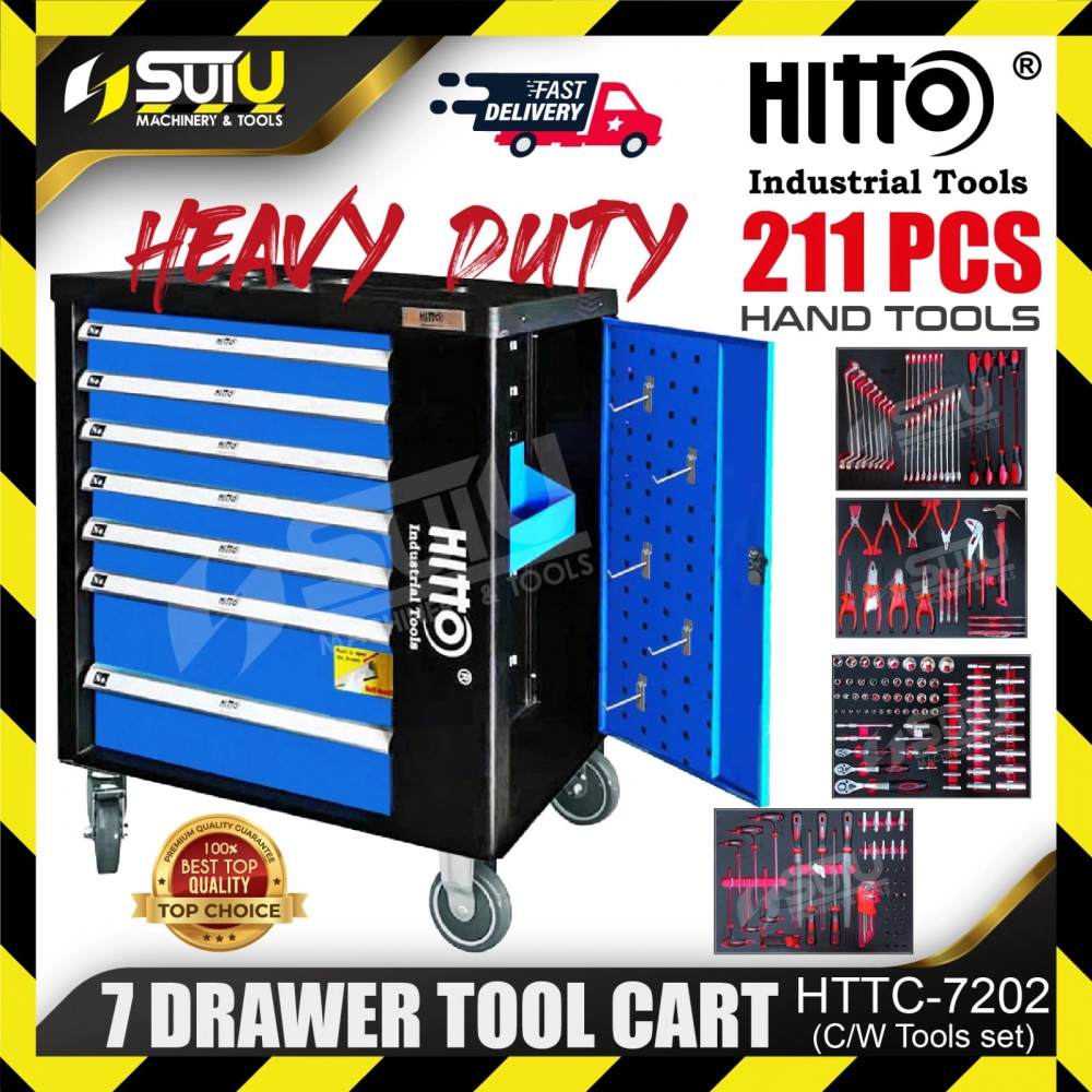 HITTO HTTC-7202 7 Drawer Tool Cart c/w 211PCS Tools Set