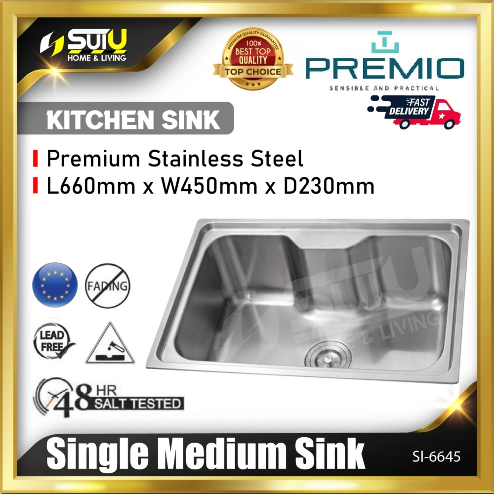 PREMIO S1-6645 Single Medium Stainless Steel Kitchen Sink 1.0MM (T)