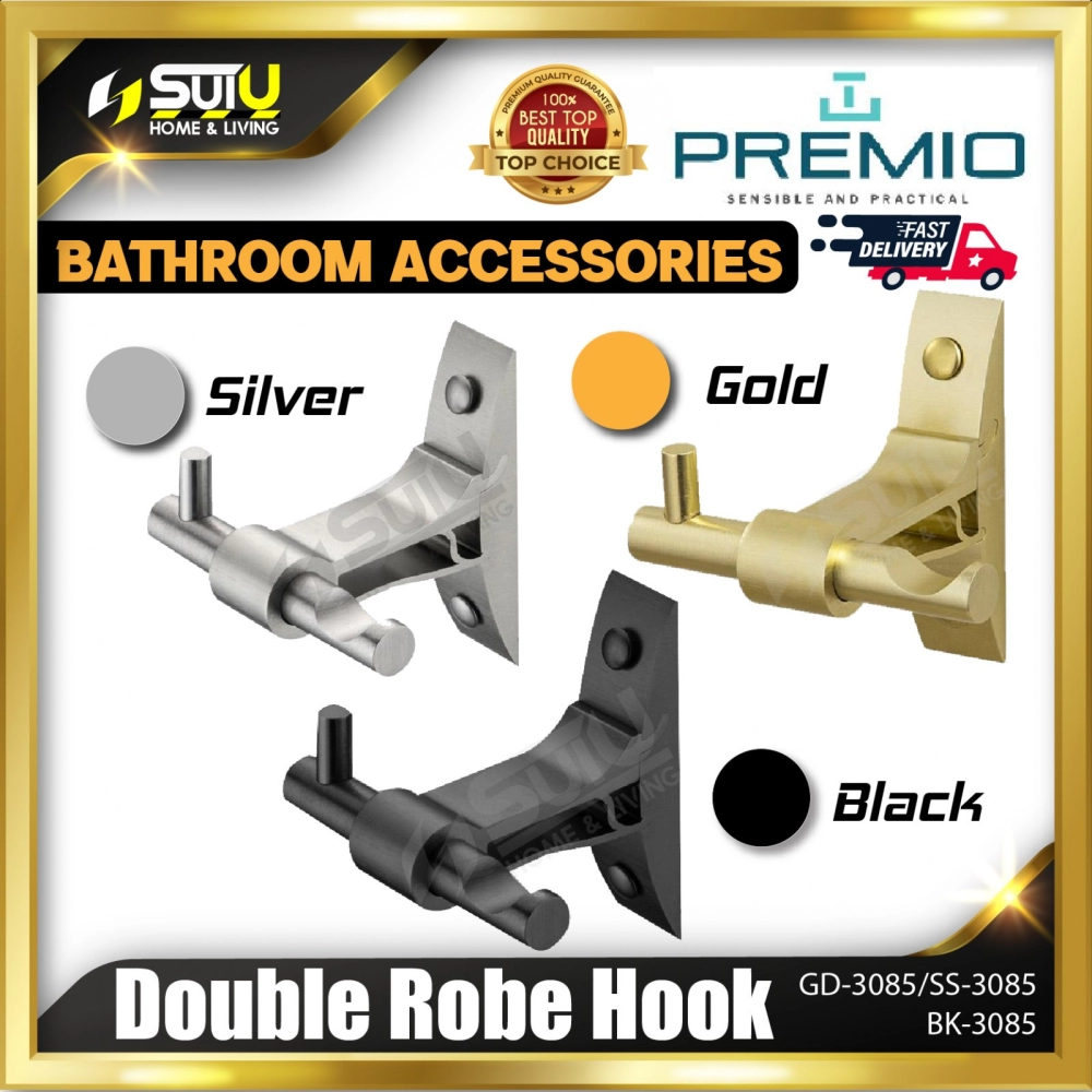 PREMIO GD-3085 / SS-3085 / BK-3085 Double Robe Hook (Gold / Silver / Black)