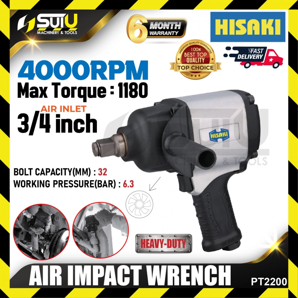 HISAKI PT2200 3/4" 1180FT-LB Air Impact Wrench 4000RPM