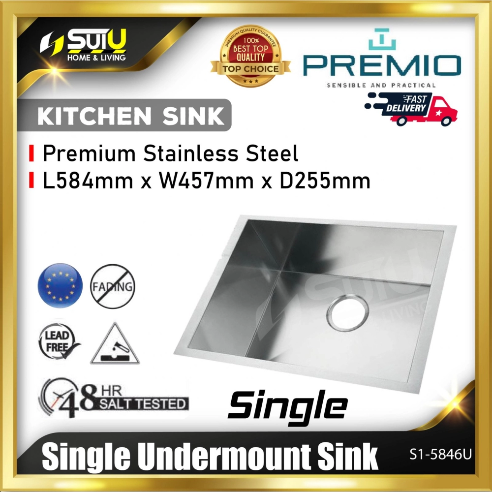 PREMIO S1-5846U Stainless Steel Single Undermount Kitchen Sink