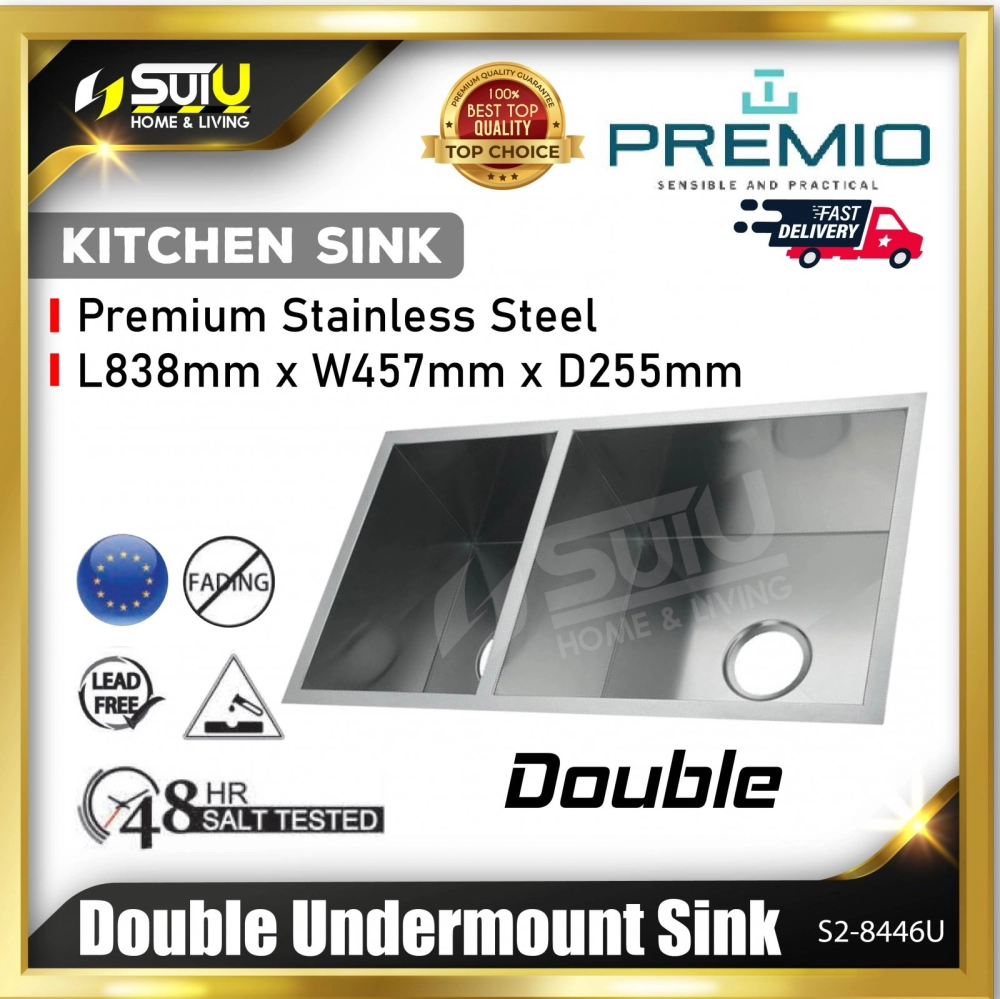 PREMIO S2-8446U Stainless Steel Double Undermount Kitchen Sink