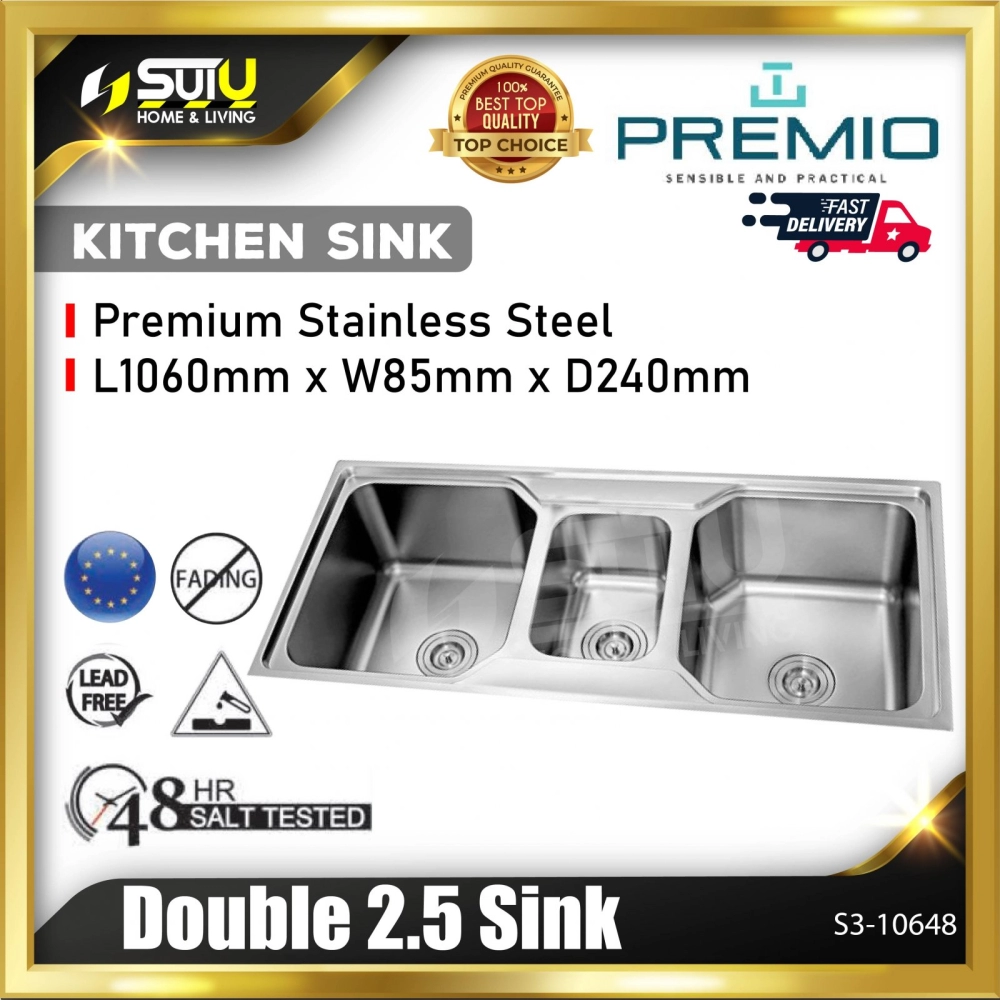PREMIO S3-10648 Double 2.5 Stainless Steel Kitchen Sink (1060 x 85 x 240MM)