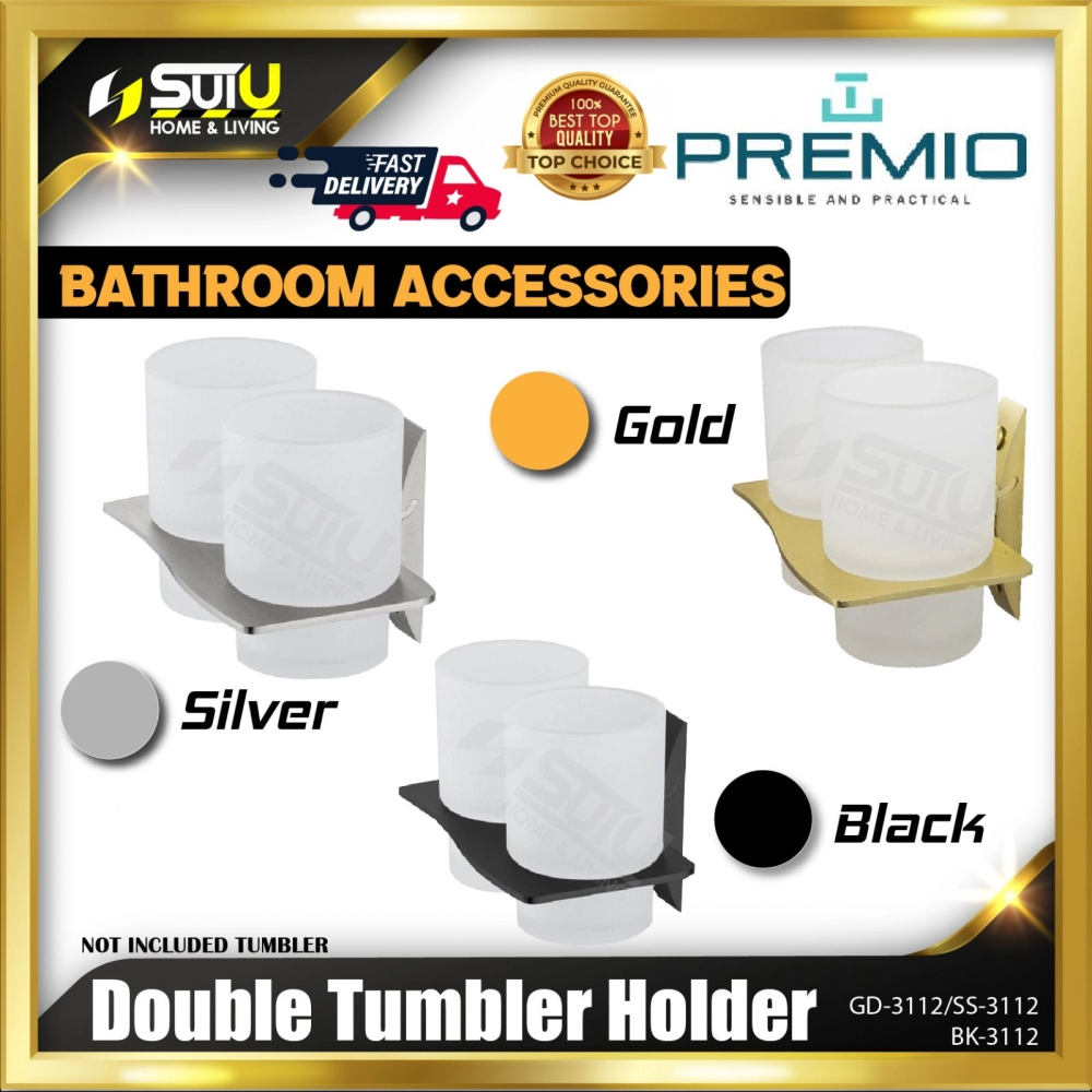 PREMIO GD-3112 / SS-3112 / BK-3112 Double Tumbler Holder / Pemegang Tumbler (Gold / Silver / Black)
