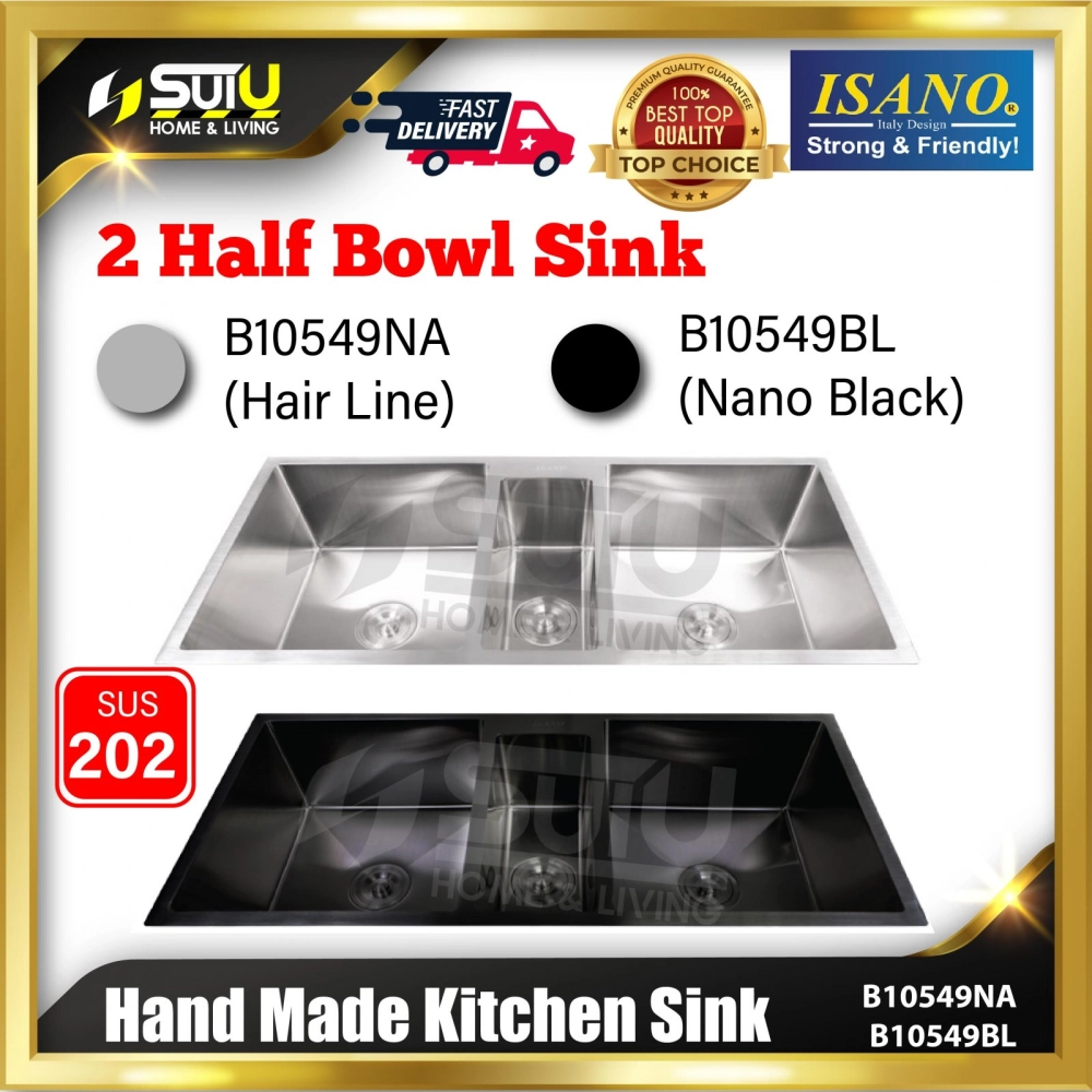 ISANO B10549NA /B10549BL Stainless Steel 2 1/2 Bowl Hand Made Kitchen Sink /Triple Bowl Sink (Hair Line/Nano Black)