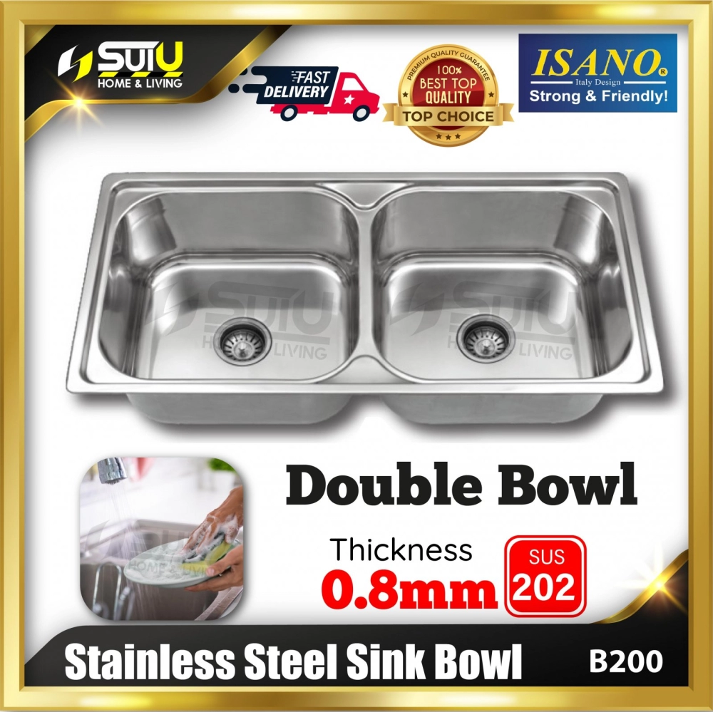 ISANO B200 865 x 500 x 185MM Stainless Steel Sink Bowl (Double Bowl)