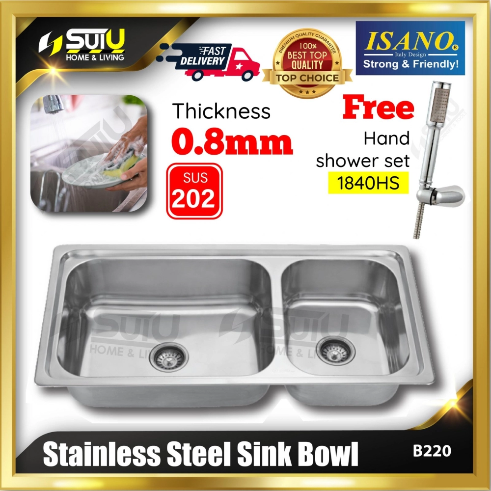 ISANO B220 980 x 500MM Stainless Steel Sink Bowl + FREE 1840HS Hand Shower