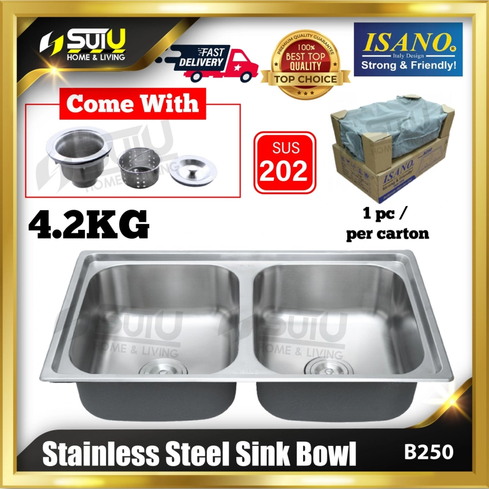 ISANO B250 800 x 480 x 225MM Stainless Steel Sink Bowl (Double Bowl)