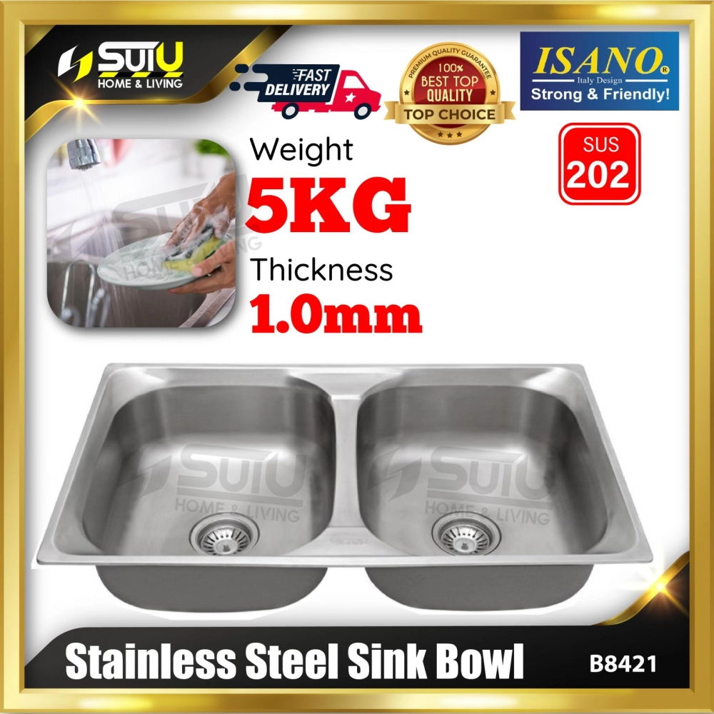 ISANO B8421 800 x 480 x 220MM Stainless Steel Sink Bowl / Double Sink Bowl (Coating Base)