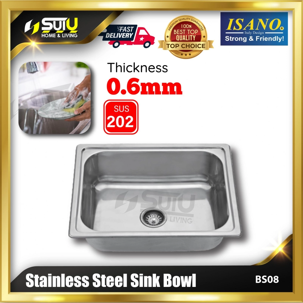 ISANO BS08 620 x 490 x 205MM Stainless Steel Sink Bowl (Single Bowl)