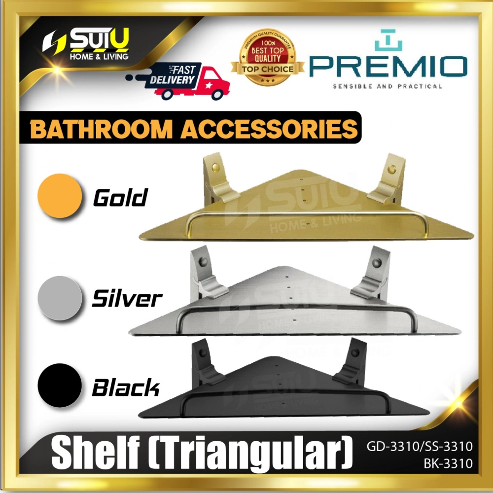 PREMIO GD-3310 / SS-3310 / BK-3310 Toilet Triangular Corner / Shelf (Gold / Silver / Black)