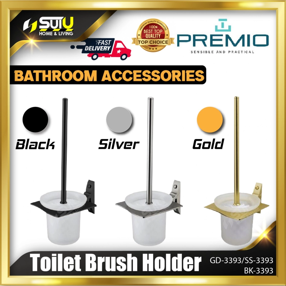 PREMIO GD-3393 / SS-3393 / BK-3393 Toilet Brush Holder (Gold / Silver / Black)