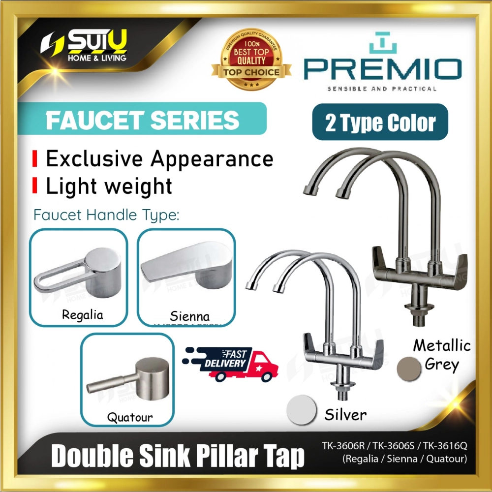 PREMIO TK-3606R / TK-3606S / TK-3616Q Double Sink Pillar Tap (Regalia / Sienna / Quatour)