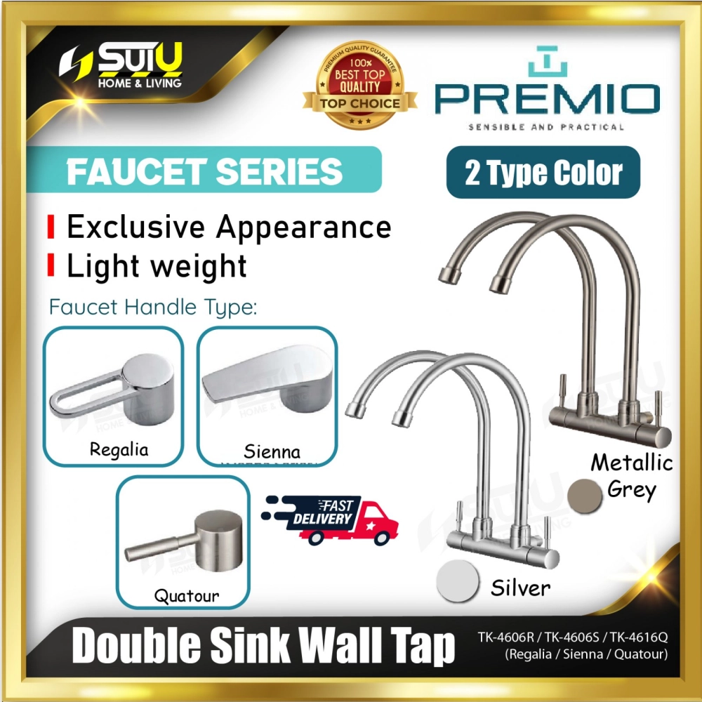 PREMIO TK-4606R / TK-4606S / TK-4616Q Double Sink Wall Tap (Regalia / Sienna / Quatour) 