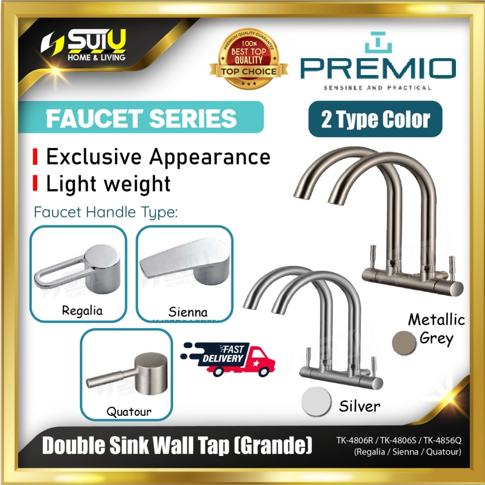 PREMIO TK-4806R / TK-4806S / TK-4856Q Grande Double Sink Wall Tap (Regalia / Sienna / Quatour)