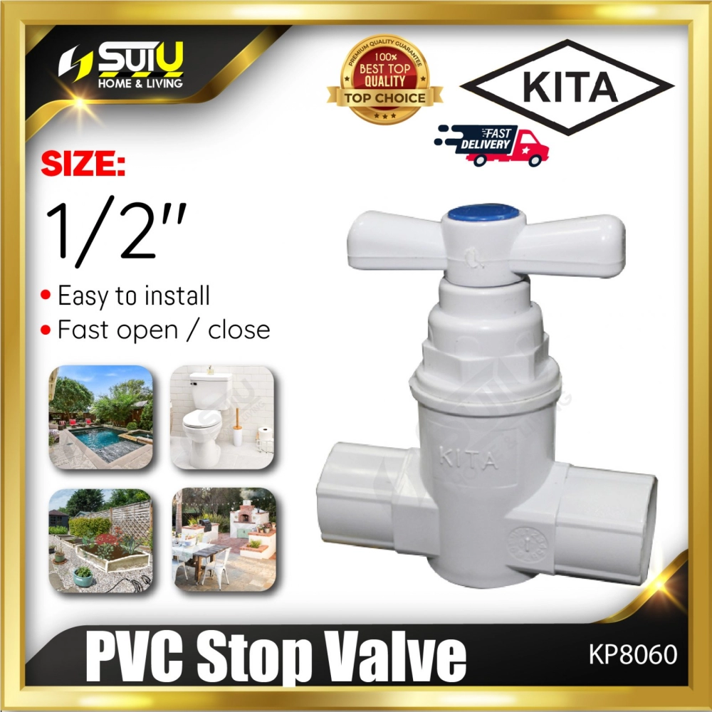 KITA KP8060 1PC 1/2" PVC Stop Valve
