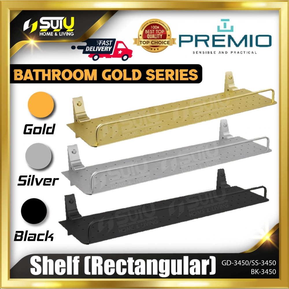 PREMIO GD-3450 / SS-3450 / BK-3450 Rectangular Shelf (Gold / Silver/ Black)