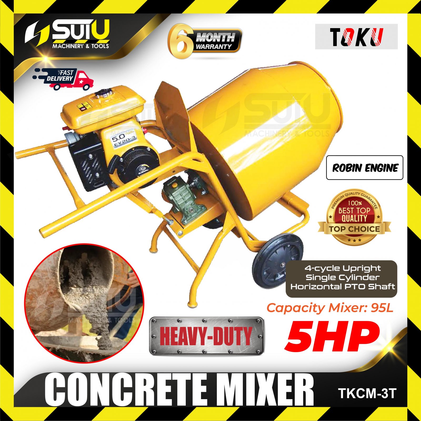 TOKU TKCM-3T 5HP Concrete Mixer c/w Robin Engine