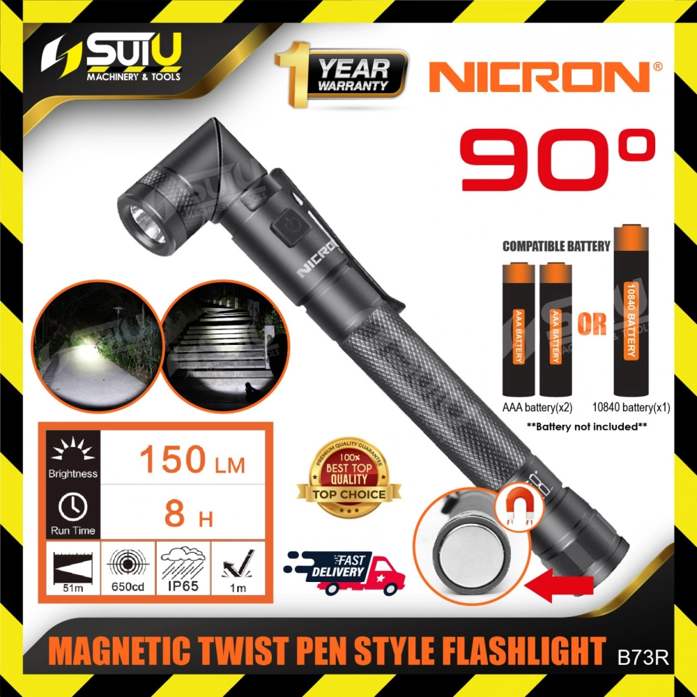 NICRON B73R 90° Magnetic Twist Pen Style Flashlight / Mini Pen Type Rechargeable flashlight 150LM