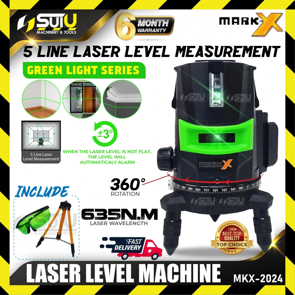 MARK-X MKX-2024 / MKX2024 360° 5 Line Rotary Laser Level Machine (Green Light) c/w Tripod